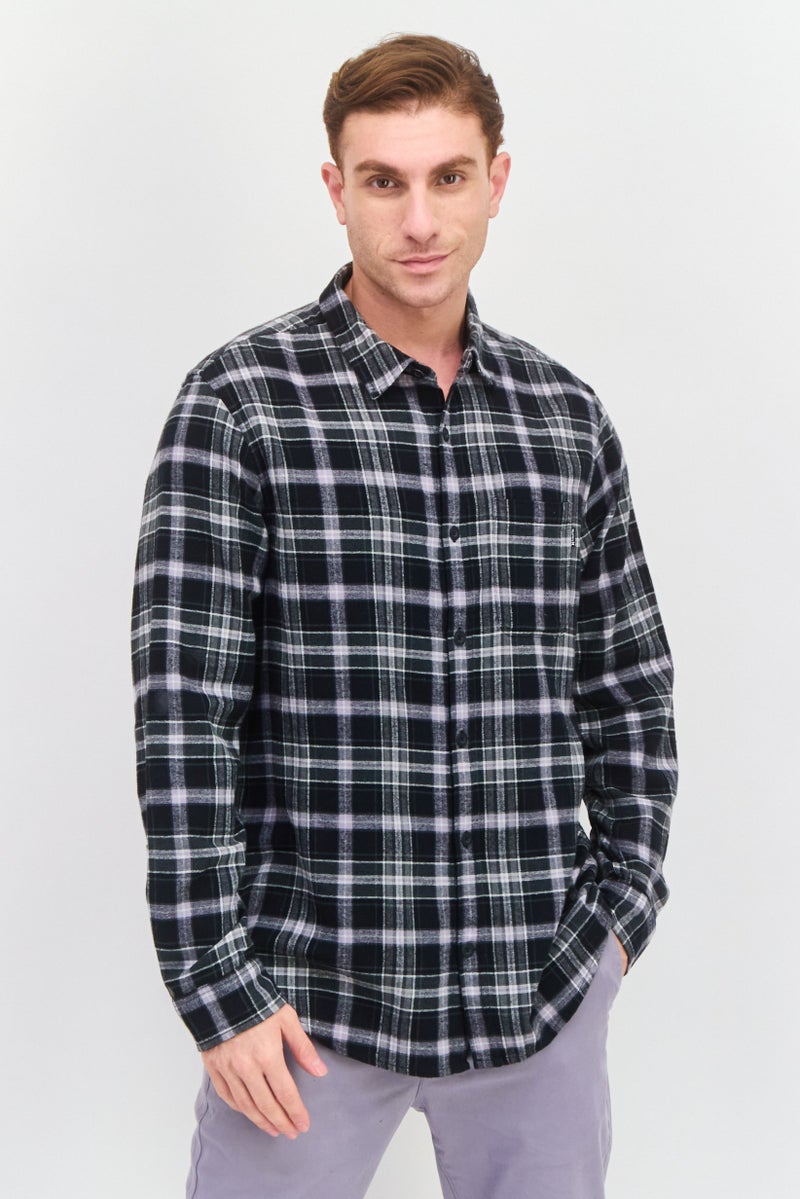Hurley Men Regular Fit Plaid Long Sleeve Casual Shirt, Black  - Image 1