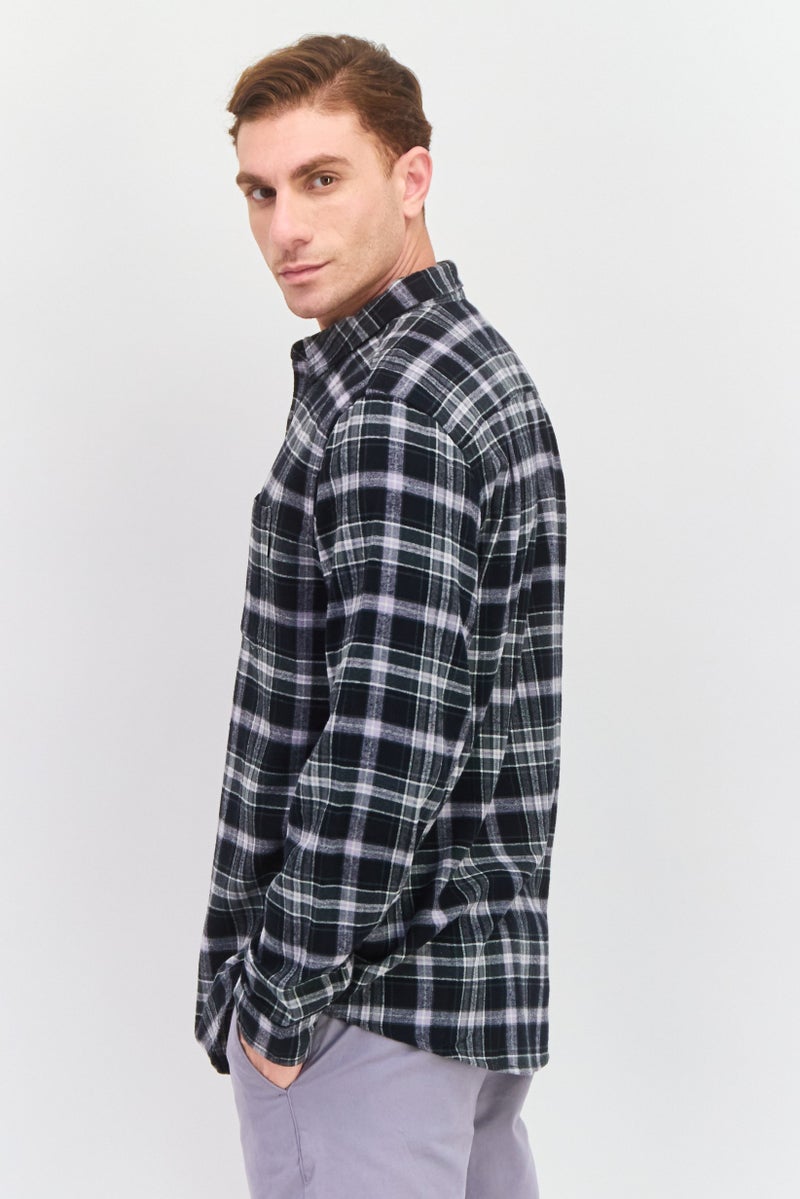 Hurley Men Regular Fit Plaid Long Sleeve Casual Shirt, Black  - Image 2