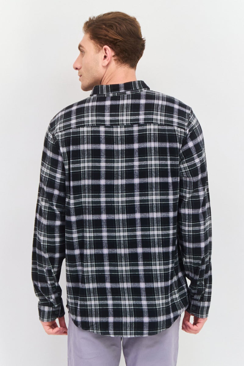 Hurley Men Regular Fit Plaid Long Sleeve Casual Shirt, Black  - Image 3
