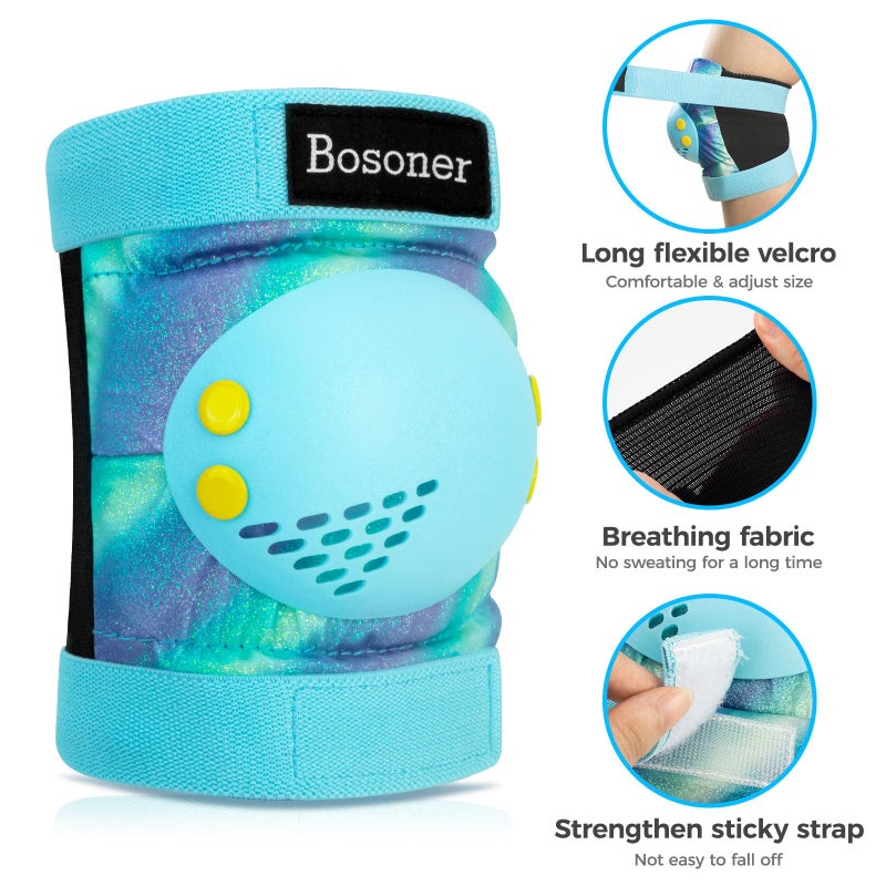 BOSONER Knee Elbow Pads for Kids: Roller Bike Protective Gear with Wrist Guards for Toddler and Kids - 6Pcs Sport Safety Set for Girls - Image 3