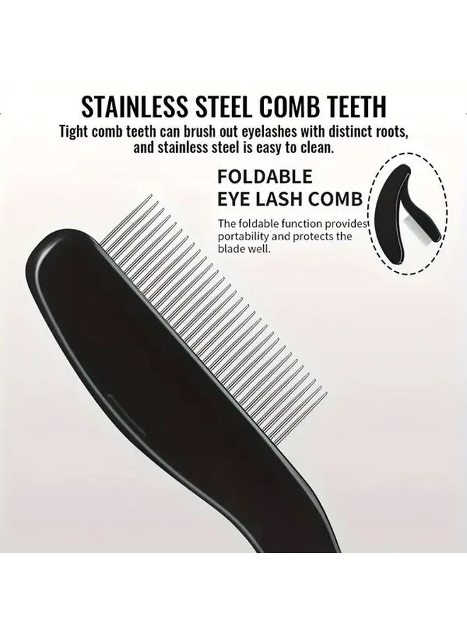 Black Pink Foldable Eyelash Comb Stainless Steel Mascara Brush Separator Travel Makeup Tool - Image 3
