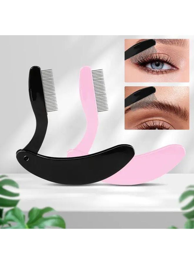 Black Pink Foldable Eyelash Comb Stainless Steel Mascara Brush Separator Travel Makeup Tool - Image 1