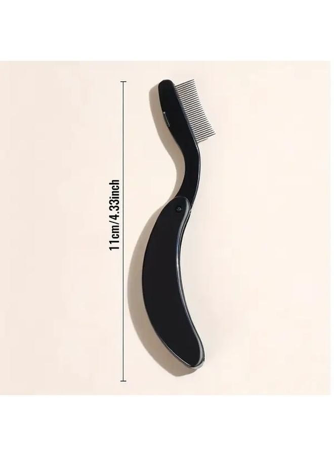 Black Pink Foldable Eyelash Comb Stainless Steel Mascara Brush Separator Travel Makeup Tool - Image 4