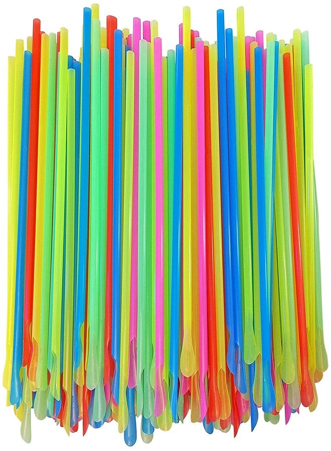 Concession Essentials 8'' Unwrapped Snow Cone Spoon Straw Assorted Bright Colors. Pack of 400ct. - Image 2