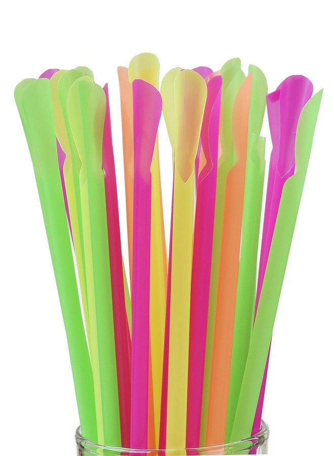Concession Essentials 8'' Unwrapped Snow Cone Spoon Straw Assorted Bright Colors. Pack of 400ct. - Image 3