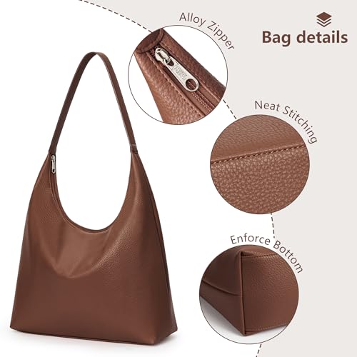 KALIDI Casual Tote Bag Vegan Leather Hobo Zipper Work Bag Weekender Shoulder for Women Shoulder Travel Purse (Dark Coffee) - Image 3