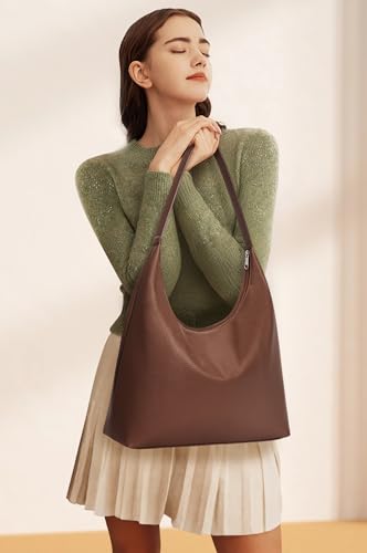 KALIDI Casual Tote Bag Vegan Leather Hobo Zipper Work Bag Weekender Shoulder for Women Shoulder Travel Purse (Dark Coffee) - Image 5