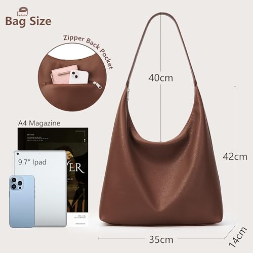 KALIDI Casual Tote Bag Vegan Leather Hobo Zipper Work Bag Weekender Shoulder for Women Shoulder Travel Purse (Dark Coffee) - Image 4