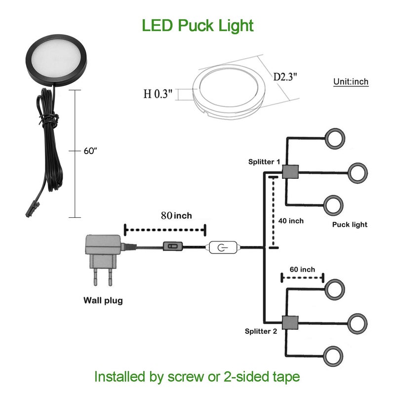 AIBOO Under Cabinet LED Black Cover Puck Lighting Kit with Touch Dimmer Switch for Kitchen Cupboard Closet Lighting (6 Lights,Daylight White) - Image 3