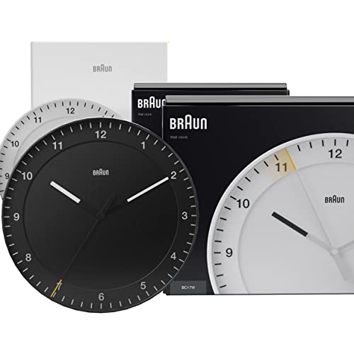 Braun Classic Mixed Analogue Wall Clock Home Gift Bundle with Silent Sweep Movement, Easy to Read, 30cm Diameter in Black + White, Model BC17B, BC17W (2 Pack) - Image 1