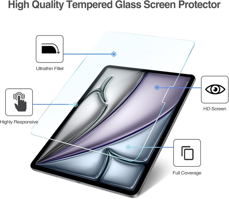 برو كيسيز عبوة من قطعتين من واقي الشاشة لجهاز آيباد إير 13 بوصة 2024 + عبوة من قطعتين من واقي عدسة الكاميرا بألوان آيباد متطابقة، وواقي غشاء من الزجاج المقوى لجهاز آيباد إير 13 بوصة 2024 M2 - رمادي - Image 4