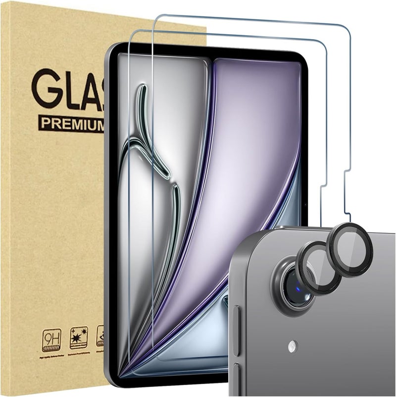 برو كيسيز عبوة من قطعتين من واقي الشاشة لجهاز آيباد إير 13 بوصة 2024 + عبوة من قطعتين من واقي عدسة الكاميرا بألوان آيباد متطابقة، وواقي غشاء من الزجاج المقوى لجهاز آيباد إير 13 بوصة 2024 M2 - رمادي - Image 1