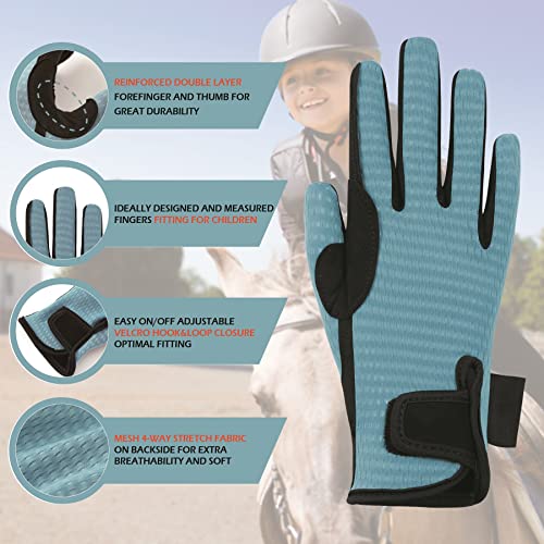 Thapower Kids Horseback Riding Gloves Mesh Equestrian Riding Gloves Boys & Girls Youth Outdoor Sport Mitts Perfect for Biking Cycling Gardening Blue L - Image 3