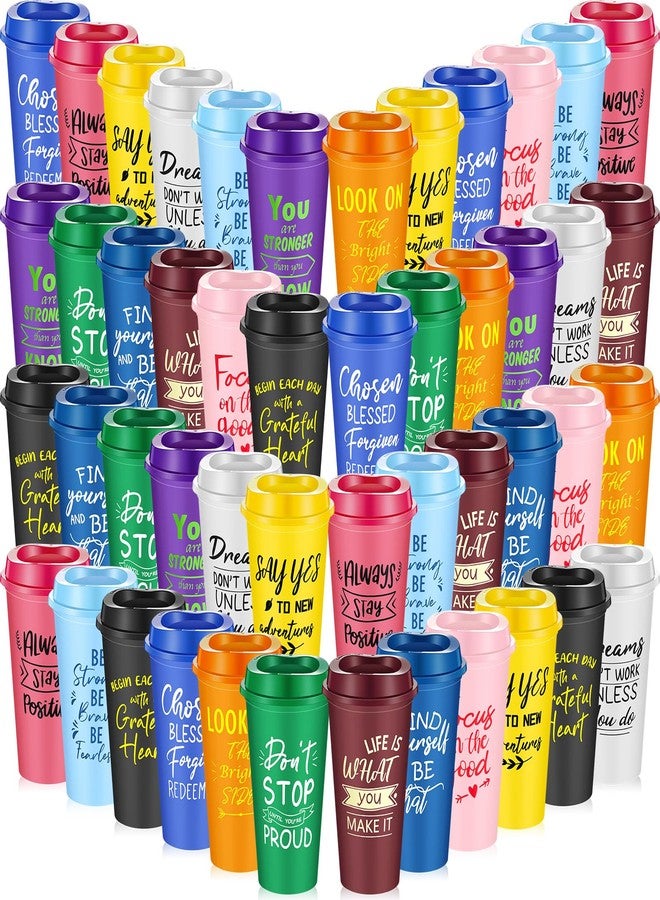 FillTouch 48 Pcs Inspirational Gifts for Employee Coworkers Staff Teammate, 16oz Reusable Plastic Coffee Cups with Positive Sayings, Bundle Gifts for Woman Man Coworker (Bright Color,Inspirational) - Image 1