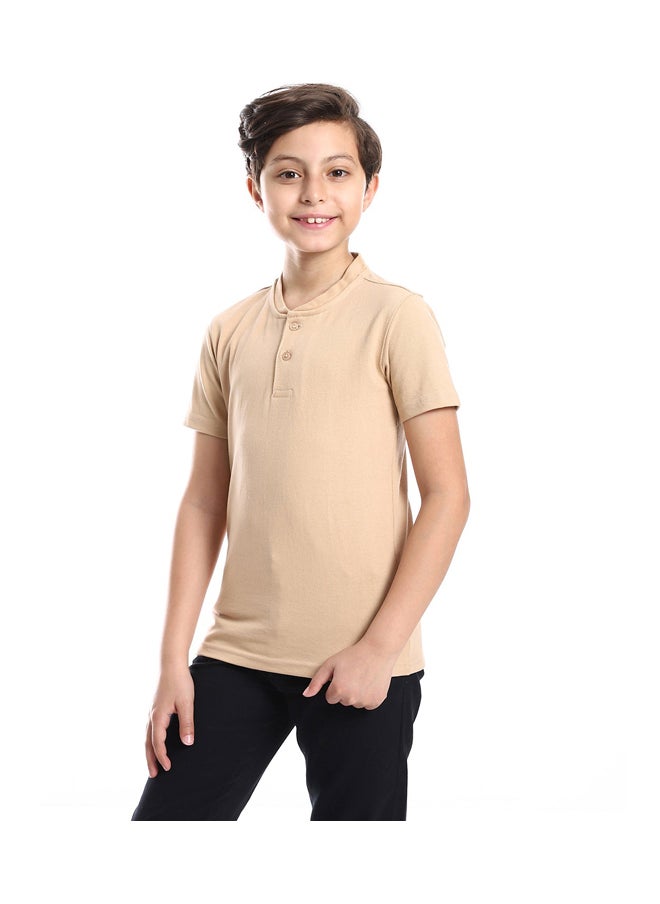 Andora - Henely Neck Basic T-shirt Casual Look For Boy _Beige - Image 1