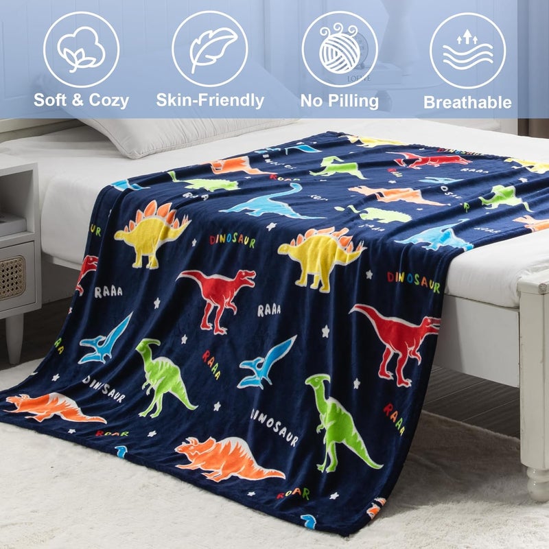 Levens Dinosaur Gifts Toys for Boys Girls - Glow in The Dark Dino Blanket Best Christmas Birthday Valentines Easter Presents for Kids Age 1 2 3 4 5 6 7 8 9 10 Year Old Child Teen Toddler Soft Throw 50"x60" - Image 3