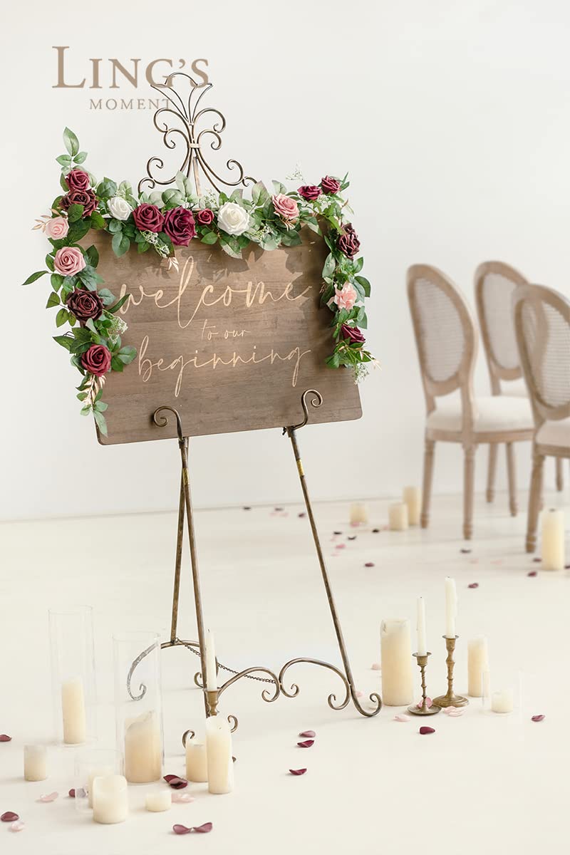Ling's moment Ling's Moment Artificial Rose Flower Runner Rustic Flower Garland Floral Arrangements Wedding Ceremony Backdrop Arch Flowers Table Centerpieces Decorations (5FT Long  Burgundy)  - Image 3