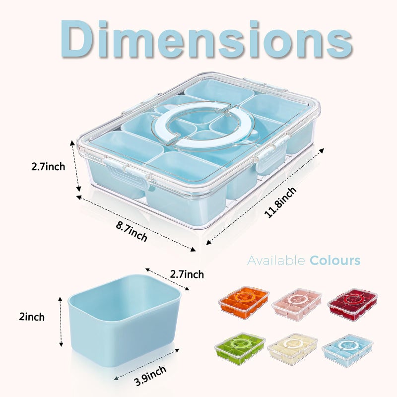 U-QE Dishwasher Safe Snackle Box Container with 8 Small Snacks Box - Premium Mint Green Plastic Divided Serving Tray with Lid and Handle for Snack, Veggie, Fruits, Perfect for Party, Picnic - Image 2