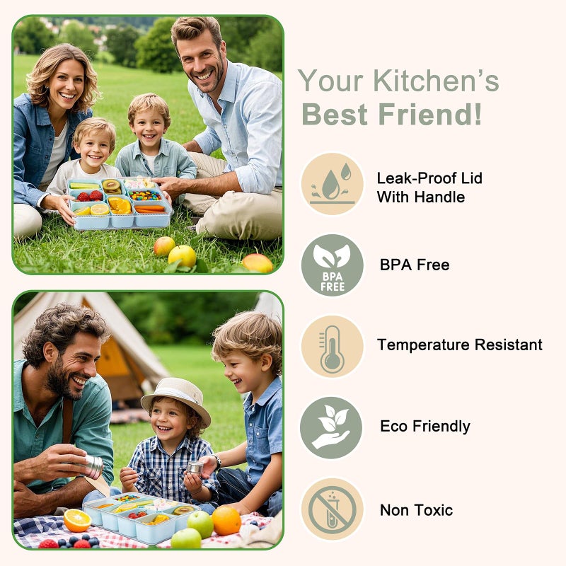 U-QE Dishwasher Safe Snackle Box Container with 8 Small Snacks Box - Premium Mint Green Plastic Divided Serving Tray with Lid and Handle for Snack, Veggie, Fruits, Perfect for Party, Picnic - Image 4