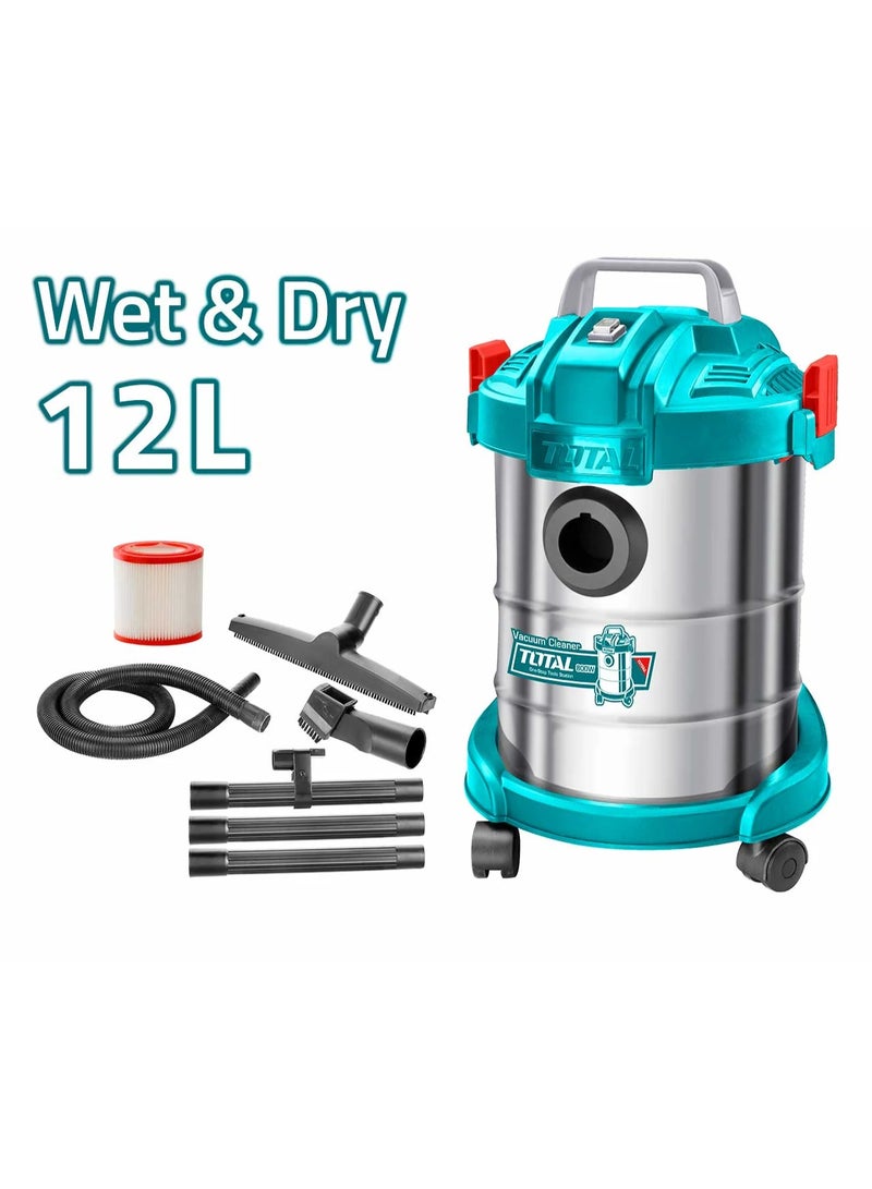 TOTAL Vacuum Cleaner 800W 12L Wet & Dry Drum Vacuum with HEPA Filter, Strong Suction, Metal Tank - Image 4