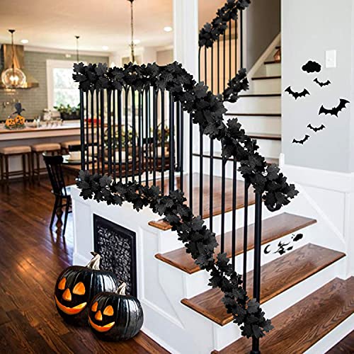 KVCSYAW Black Maple Leaf Garland, 2PCS Halloween Artificial Hanging Fall Leave Vines, Fall Floral Garlands Thanksgiving Decor for Home Wedding Party (11.8FT) - Image 2