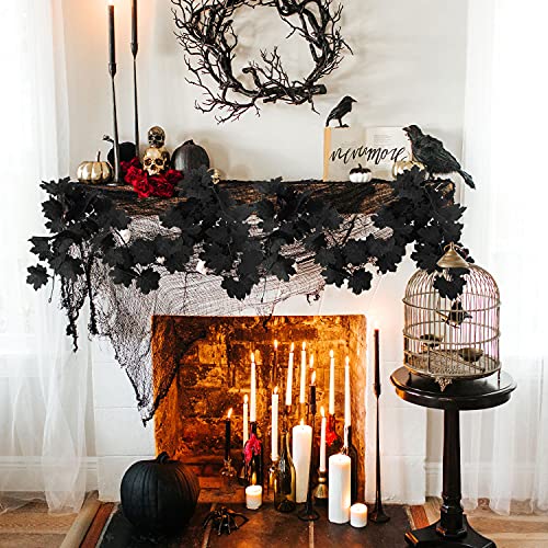 KVCSYAW Black Maple Leaf Garland, 2PCS Halloween Artificial Hanging Fall Leave Vines, Fall Floral Garlands Thanksgiving Decor for Home Wedding Party (11.8FT) - Image 4