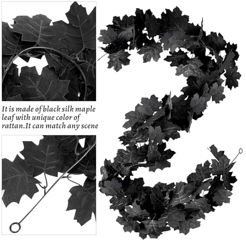 KVCSYAW Black Maple Leaf Garland, 2PCS Halloween Artificial Hanging Fall Leave Vines, Fall Floral Garlands Thanksgiving Decor for Home Wedding Party (11.8FT) - Image 5