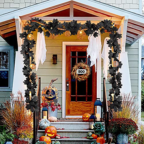 KVCSYAW Black Maple Leaf Garland, 2PCS Halloween Artificial Hanging Fall Leave Vines, Fall Floral Garlands Thanksgiving Decor for Home Wedding Party (11.8FT) - Image 3