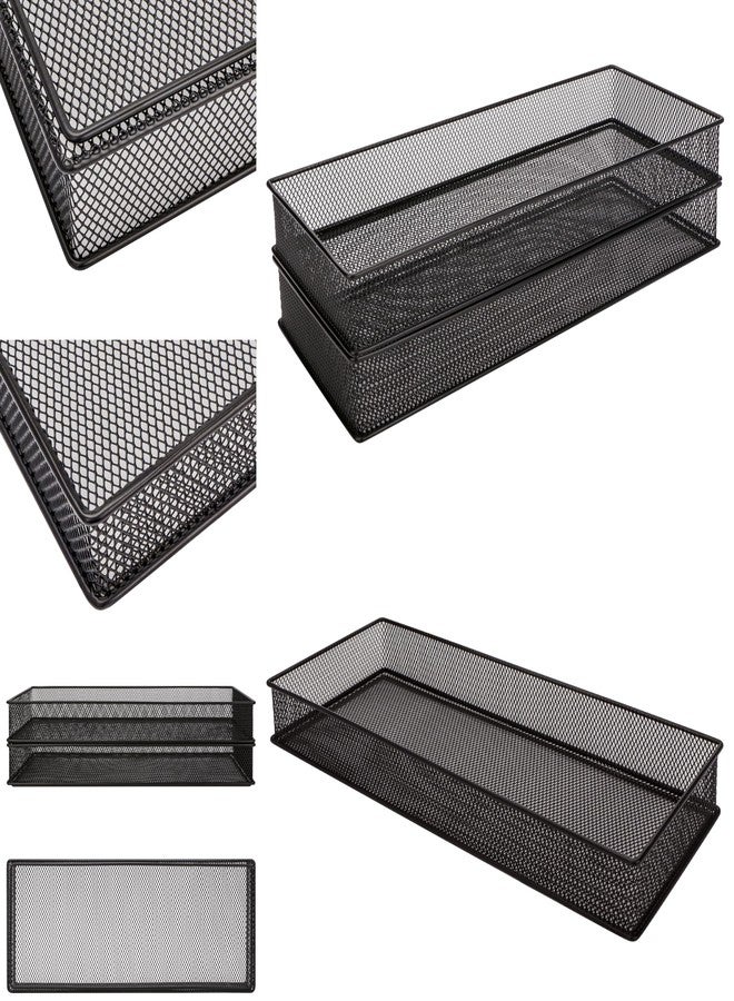 Annova Mesh Stackable Drawer Cabinet and Shelf Organizer Bins Storage Basket School Office Supply Holder Tray- Set of 2 (Black, 6x15x2 Inch) - Image 3