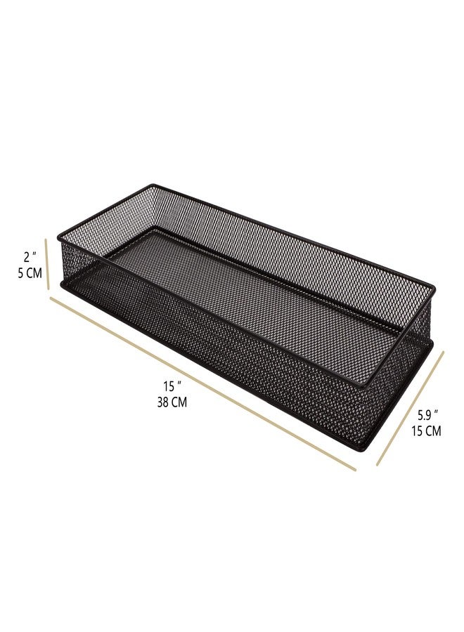 Annova Mesh Stackable Drawer Cabinet and Shelf Organizer Bins Storage Basket School Office Supply Holder Tray- Set of 2 (Black, 6x15x2 Inch) - Image 4