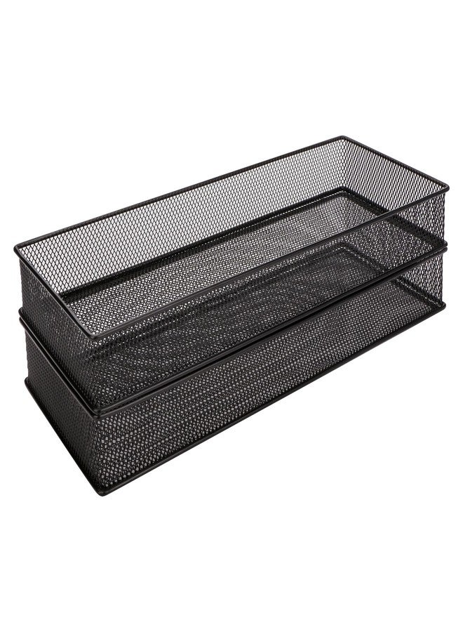 Annova Mesh Stackable Drawer Cabinet and Shelf Organizer Bins Storage Basket School Office Supply Holder Tray- Set of 2 (Black, 6x15x2 Inch) - Image 2