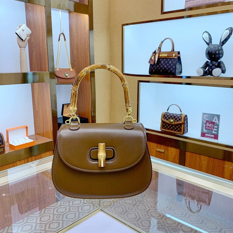 Bamboo Bag Vintage Saddle Bag Genuine Leather Women'S Bag 2023 New High-Grade Small Bag Shoulder Messenger Handbag For Women - Image 2