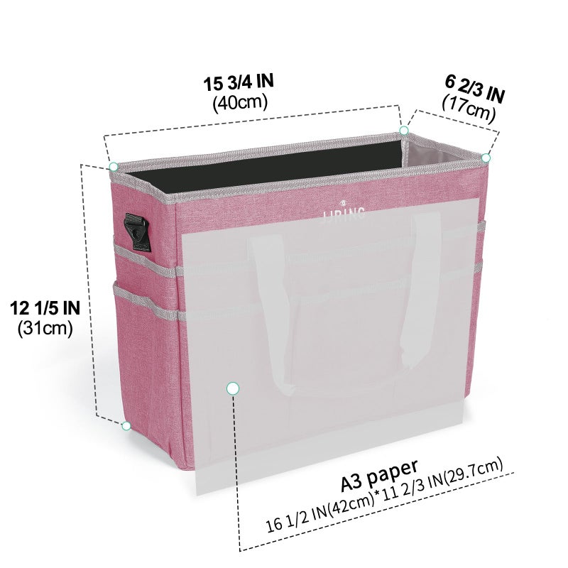 JJRING Craft Organizer Tote Bag, Large Art Storage Caddy with Multiple Pockets, Pink Sewing Bag for Art, Craft, Scrapbooking, Medical, and Office Supplies Storage - Image 2