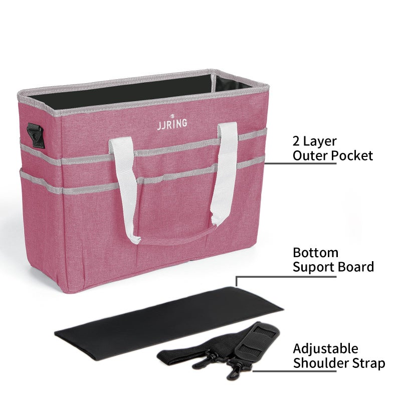 JJRING Craft Organizer Tote Bag, Large Art Storage Caddy with Multiple Pockets, Pink Sewing Bag for Art, Craft, Scrapbooking, Medical, and Office Supplies Storage - Image 3
