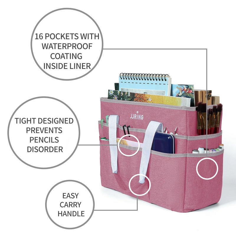 JJRING Craft Organizer Tote Bag, Large Art Storage Caddy with Multiple Pockets, Pink Sewing Bag for Art, Craft, Scrapbooking, Medical, and Office Supplies Storage - Image 4