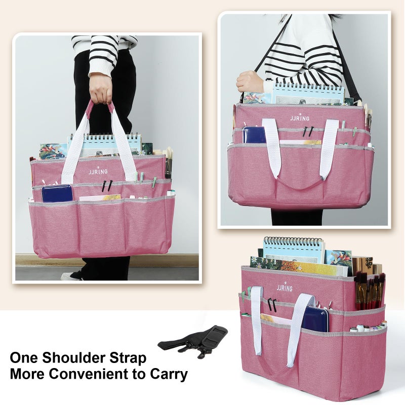 JJRING Craft Organizer Tote Bag, Large Art Storage Caddy with Multiple Pockets, Pink Sewing Bag for Art, Craft, Scrapbooking, Medical, and Office Supplies Storage - Image 5
