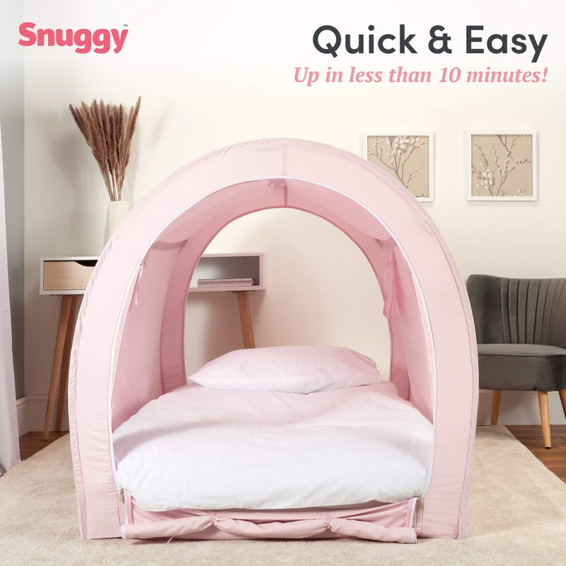 Snuggy Pod Bed Canopy â€“ Pink (Twin Size) | Pop-Up Bed Tent | Sensory-Friendly Indoor Sleep Pod with Privacy & Light Blocking | Lightweight, Breathable & Foldable Design | Carry Bag Included - Image 2
