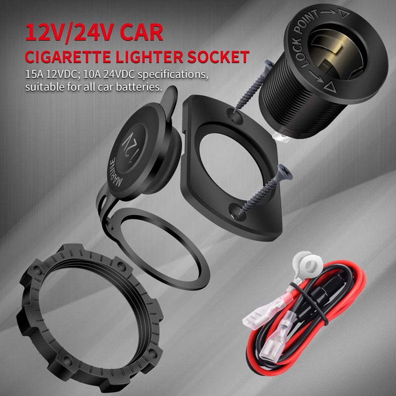 DaierTek 12V Cigarette Lighter Socket Replacement Female Connector DC Socket Power Outlet Cigarette Lighter Outlet with Wire Fuse and Waterproof Cover for Car Marine Boat Auto - Image 2