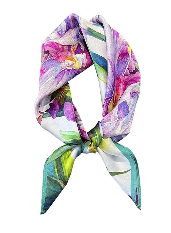 MEISEE Mulberry Silk Scarfs Women Small Square Scarf 21" x 21" Breathable Lightweight Neckerchief Headscarf (23- Pink green flowers) - Image 1