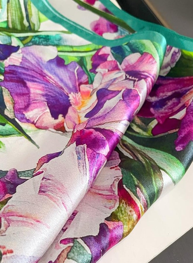 MEISEE Mulberry Silk Scarfs Women Small Square Scarf 21" x 21" Breathable Lightweight Neckerchief Headscarf (23- Pink green flowers) - Image 4