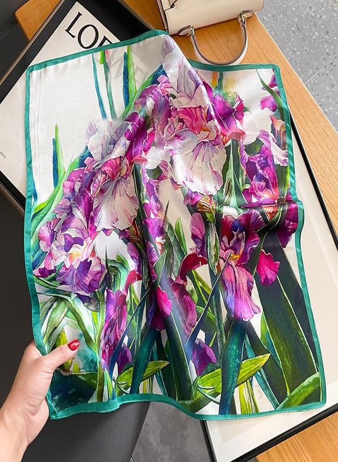 MEISEE Mulberry Silk Scarfs Women Small Square Scarf 21" x 21" Breathable Lightweight Neckerchief Headscarf (23- Pink green flowers) - Image 5