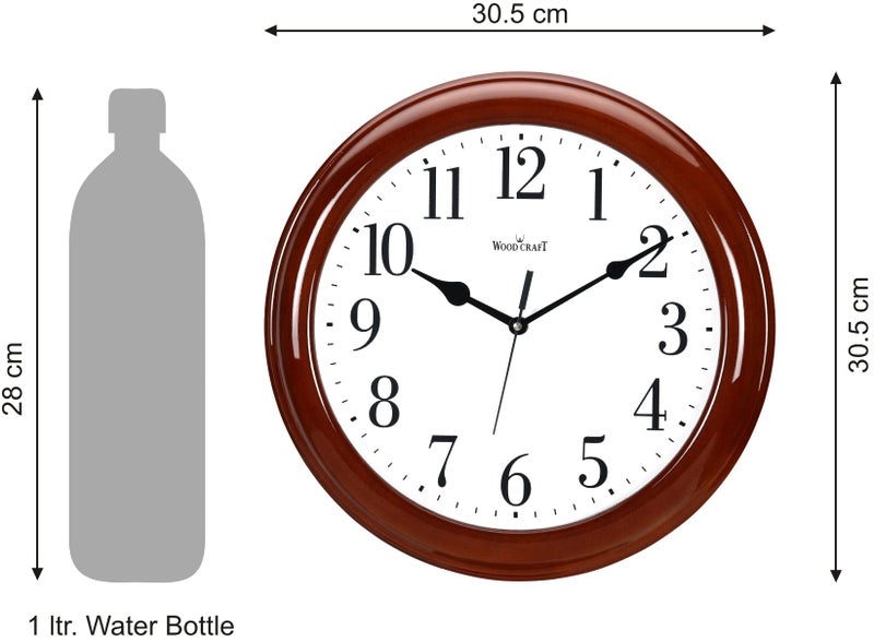 Wood Craft WS-1128: Modern Analog Wooden Wall Clock - 30.5 cm x 30.5 cm x 4 cm, Round, Brown Frame-White Dial - Image 4