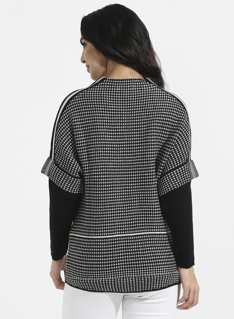 Pinacolada  Women's Black Raglan Sleeve Textured Pullover Sweater For Casual Wear | Mock Neck  | Long Sleeve | Pull On Closure | Acrylic Sweater Crafted With Comfort Fit For Everyday Wear for Women | Best Price UAE