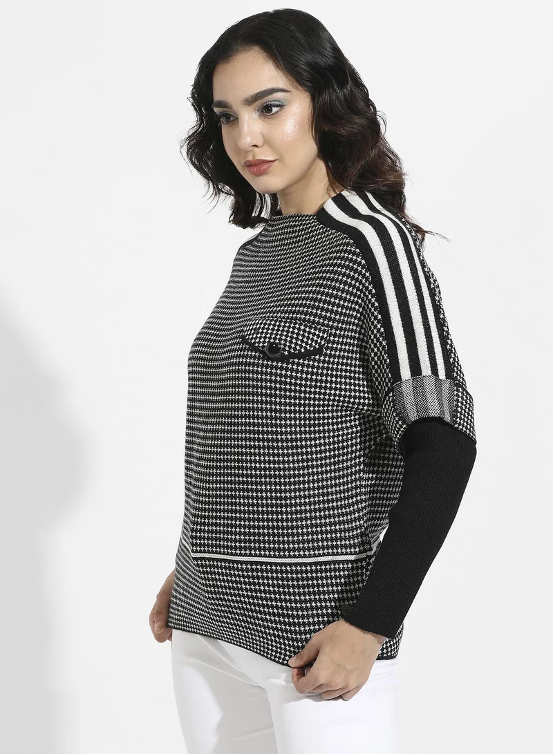 Pinacolada  Women's Black Raglan Sleeve Textured Pullover Sweater For Casual Wear | Mock Neck  | Long Sleeve | Pull On Closure | Acrylic Sweater Crafted With Comfort Fit For Everyday Wear for Women | Best Price UAE