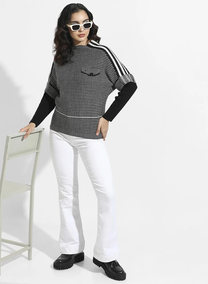 Pinacolada  Women's Black Raglan Sleeve Textured Pullover Sweater For Casual Wear | Mock Neck  | Long Sleeve | Pull On Closure | Acrylic Sweater Crafted With Comfort Fit For Everyday Wear for Women | Best Price UAE