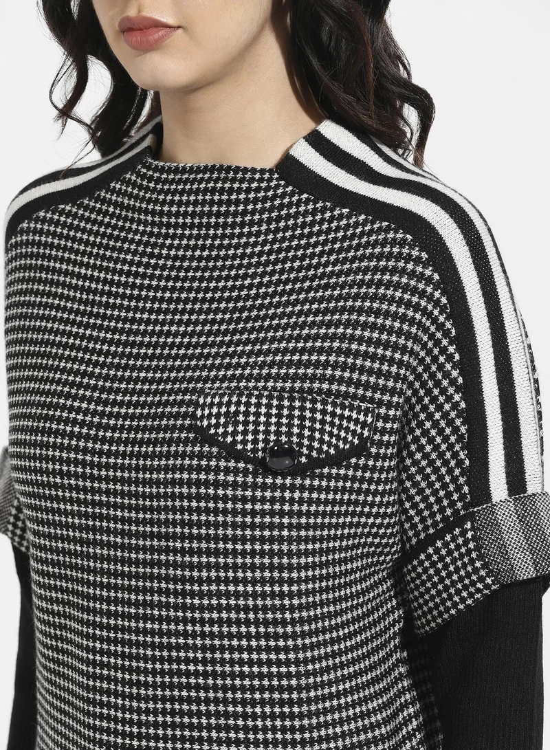 Pinacolada  Women's Black Raglan Sleeve Textured Pullover Sweater For Casual Wear | Mock Neck  | Long Sleeve | Pull On Closure | Acrylic Sweater Crafted With Comfort Fit For Everyday Wear for Women | Best Price UAE