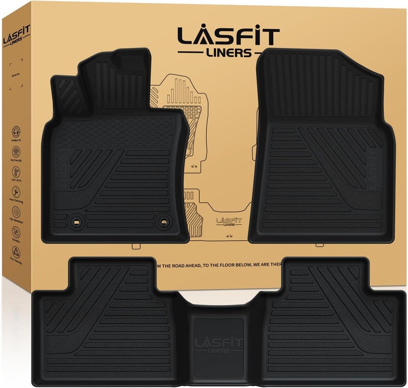 LASFIT حصائر أرضية لتويوتا كامري 2025-2026 هايبرد/LE/SE/XSE/XLE، حصائر أرضية مخصصة لجميع الأحوال الجوية من TPE لكامري 2025، أمامية وخلفية، 2 صف، سوداء. - Image 1