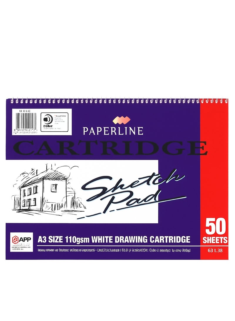 Paperline A3 Sketch Pad – 50 Sheets, 110 GSM White Cartridge Paper for Drawing, Sketching & Art Projects - Image 1