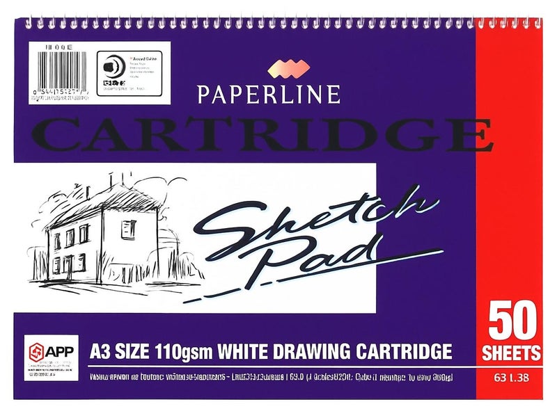 Paperline A3 Sketch Pad – 50 Sheets, 110 GSM White Cartridge Paper for Drawing, Sketching & Art Projects - Image 1