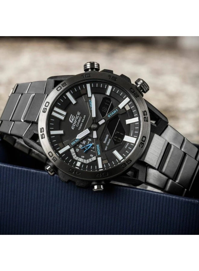 Casio Edifice ECB-2000DC-1ADF Men’s Bluetooth Solar Watch – Black Dial, Grey Ion-Plated Stainless Steel Bracelet, Sapphire Glass, Smartphone Link, Chronograph, 100M Water Resistant - Image 4